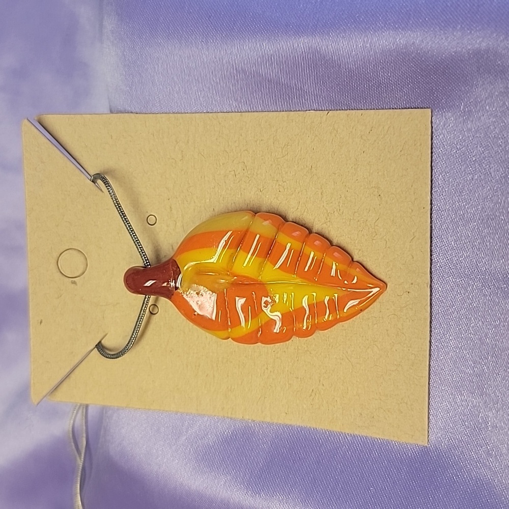 N10 Orange Yellow Red - Handblown Glass Leaf Necklace